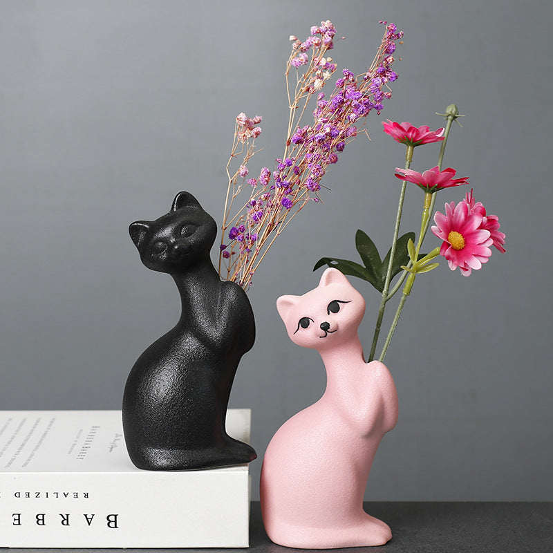 Black Kitten Ceramic Vase Lovely Creative Flower Vase Home Decor