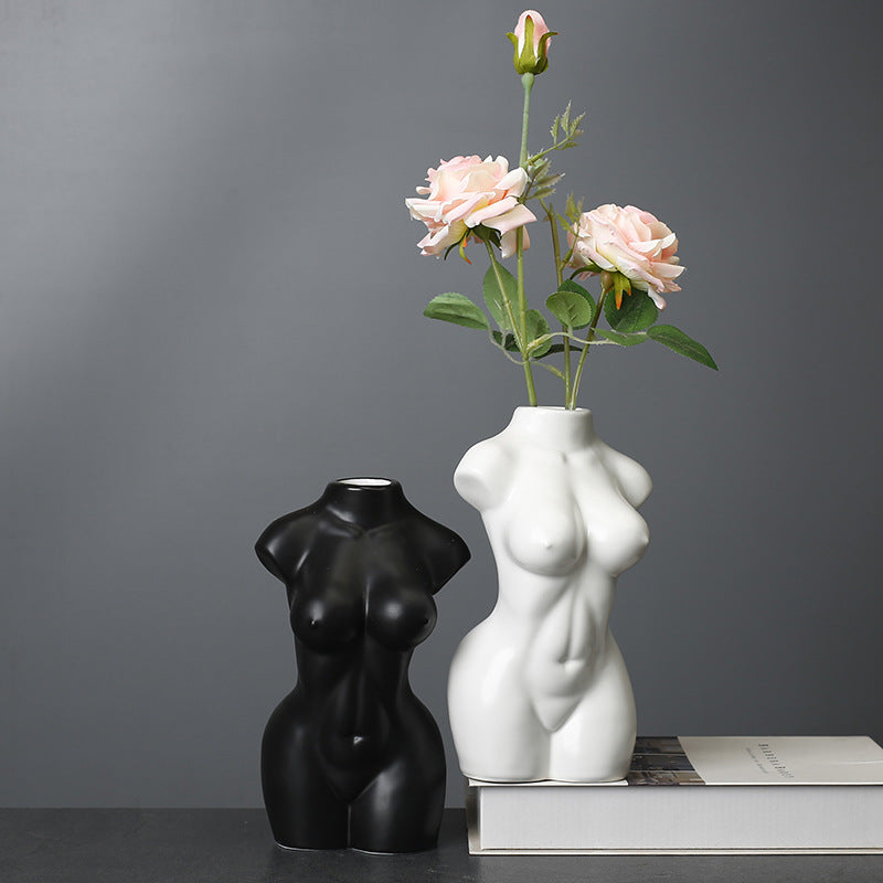 Black Maiden Bust Artistic Vase Morden Body Ceramic Flower Vase