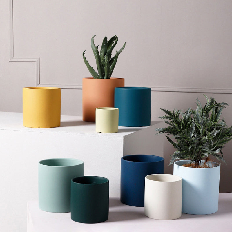 Turquoise Blue Cylinder Plant Pots Indoor Flowerpots Planters