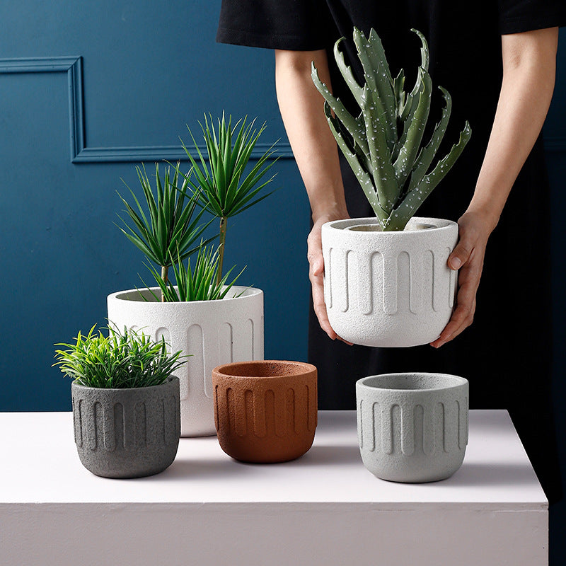 White Cement Round Plant Pots Indoor Flowerpots Planters