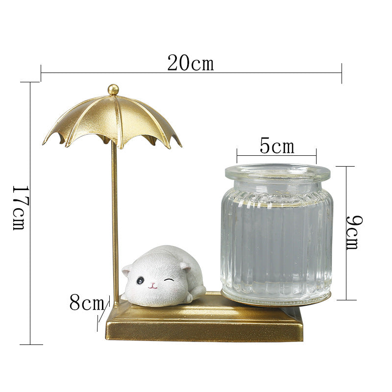 Gold-Plated Umbrella With Cat Wrought Iron Terrarium Pot Hydroponic Plant Pots