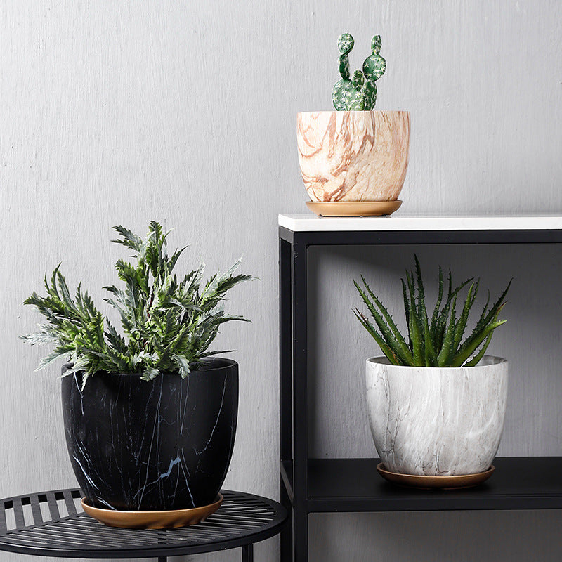 Black White Texture Round Plant Pots Indoor Flowerpots Planters