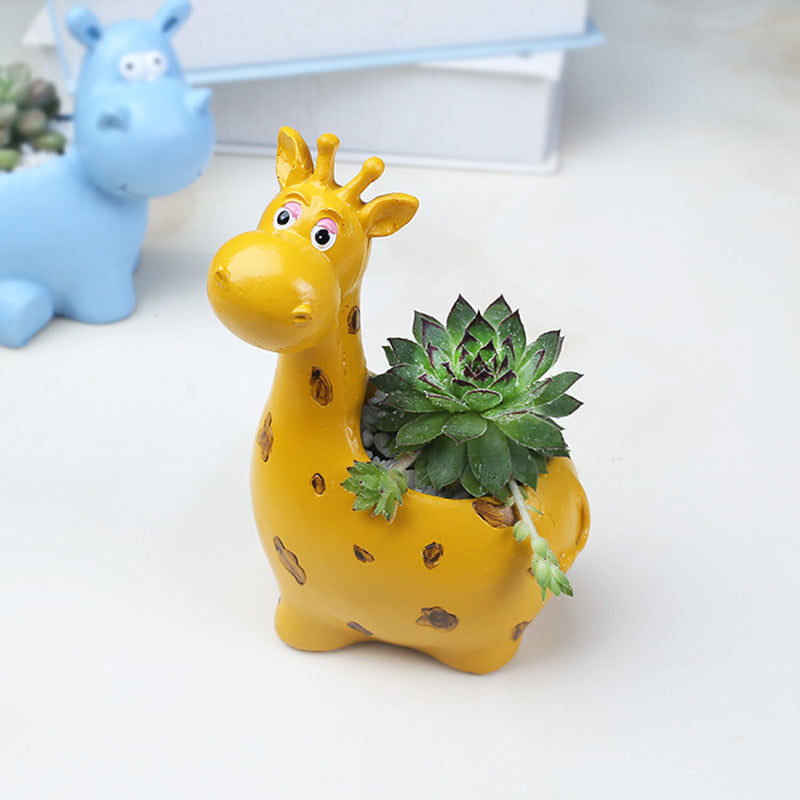 Yellow Giraffe Mini Resin Plant Pot Indoor Planter Creative Animal Decor