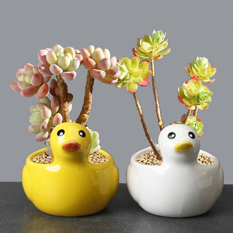 Lovely Yellow Duck Plant Pot Creative Indoor Succulent Planter Animal Decor Gifts