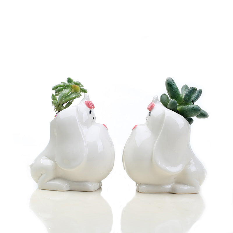 Lovely White Puppy Plant Pot Creative Indoor Planter Animal Decor