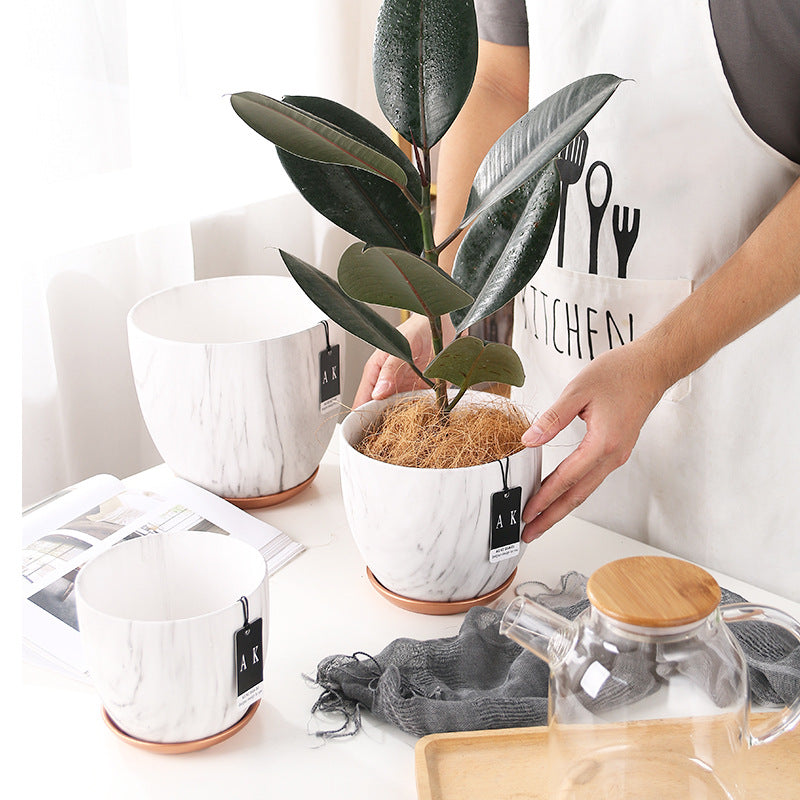 White Grey Texture Round Plant Pots Indoor Flowerpots Planters