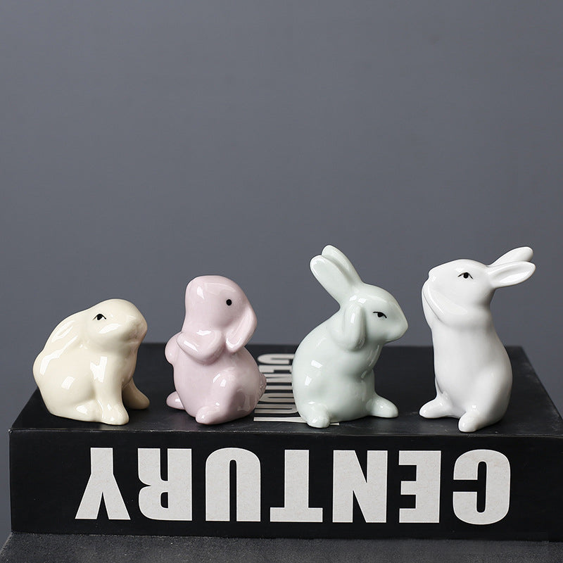 White Ceramic Rabbit Ornament Lovely Animal Creative Ornament Home Decor