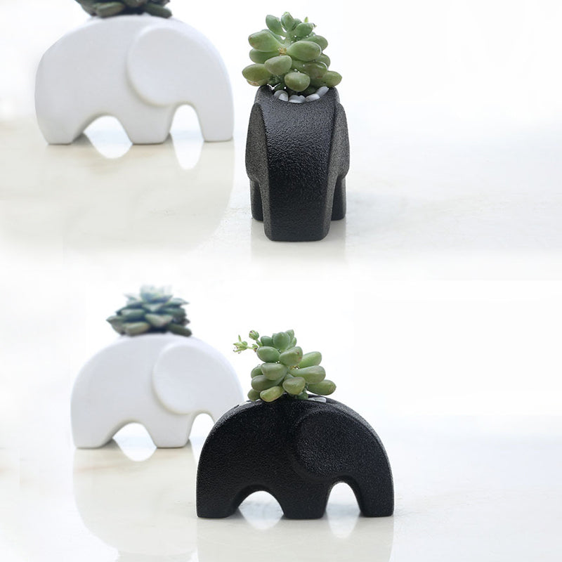 Mini Black Snowflake Glaze Elephant Plant Pot Creative Indoor Planter