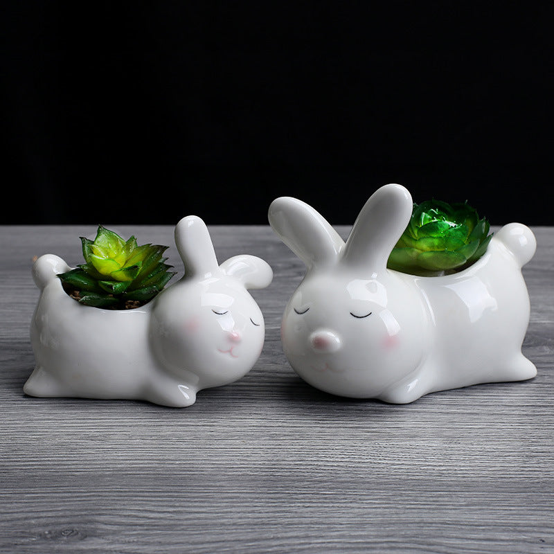 Super Cute Rabbit Plant Pot Indoor Succulent Planter Animal Decor