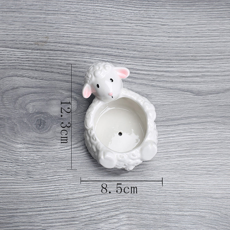 White Playful Sheep Plant Pot Indoor Creative Planter Mini Animal Flowerpot