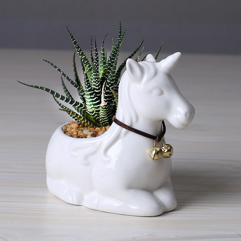 Lovely White Unicorn Plant Pot Mini Creative Planter Home Decor Gifts