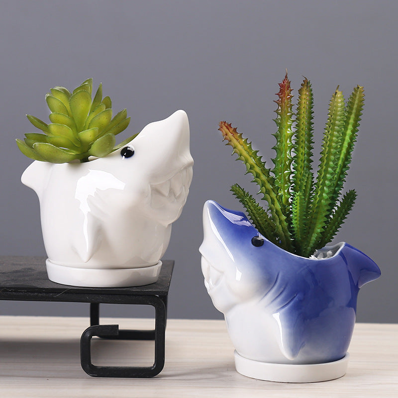 Dark Blue Dolphin With Tray Creative Animal Indoor Planter, Model 2