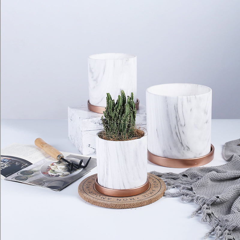 White Grey Texture Cylinder Plant Pots Indoor Flowerpots Planters