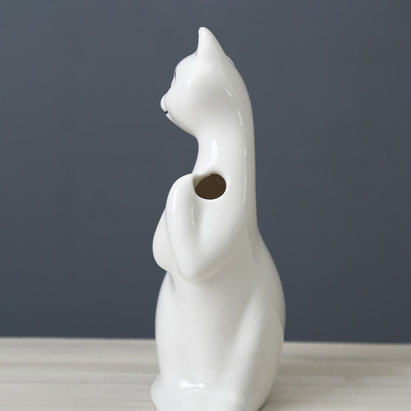 White Kitten Ceramic Vase Lovely Creative Flower Vase Home Decor