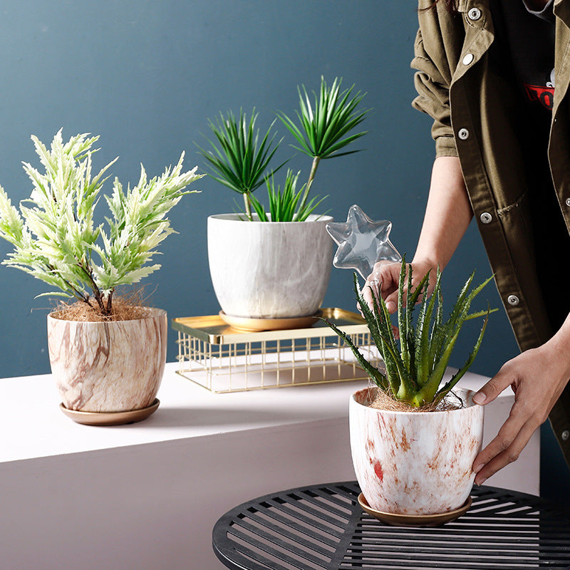 White Red Texture Round Plant Pots Indoor Flowerpots Planters