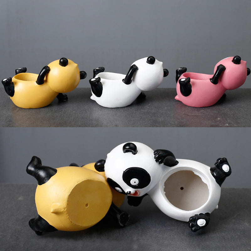 Resin White Panda Plant Pots Lovely Creative Indoor Planters Home Decor