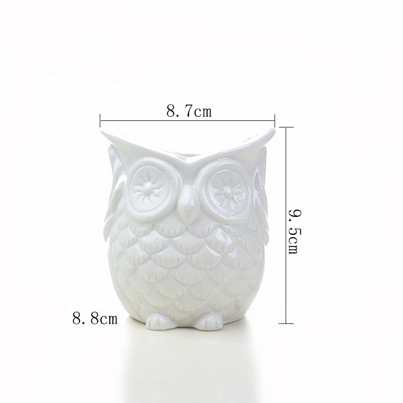 Mini White Owl Plant Pot Lovely Indoor Succulent Planter , Model 1