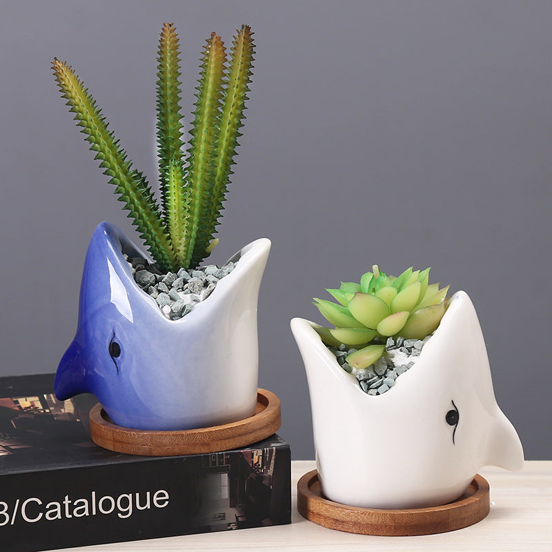 White Shark Plant Pot Lovely Succulent Planter Creative Decor