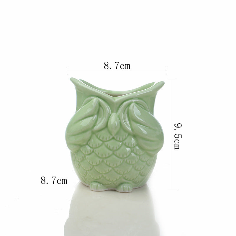 Mini Green Owl Plant Pot Lovely Indoor Succulent Planter , Model 2