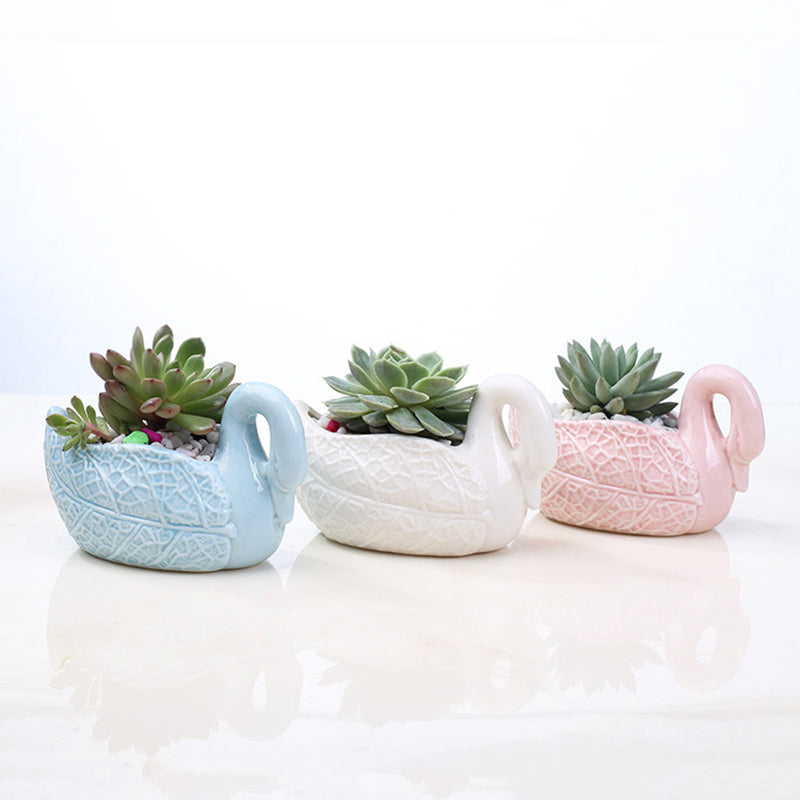 Lovely White Swan Plant Pot Creative Indoor Succulent Planter Home Decor