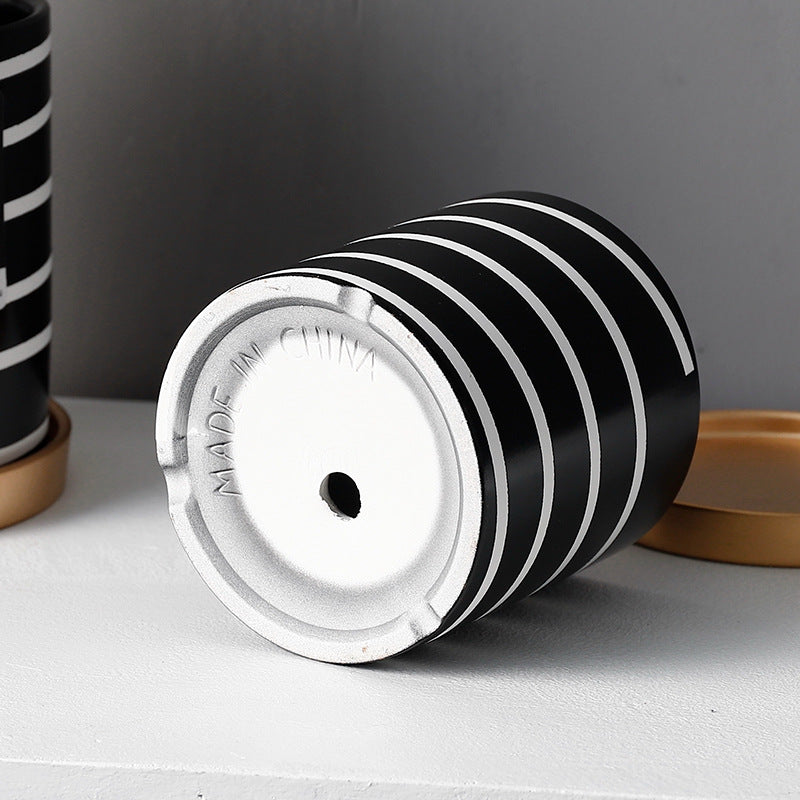 Black White Stripes Cylinder Plant Pots Indoor Flowerpots Planters