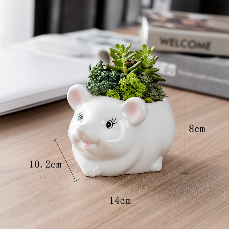 Super Cute Mouse Plant Pot Mini Animal Planter Home Decor Without Tray