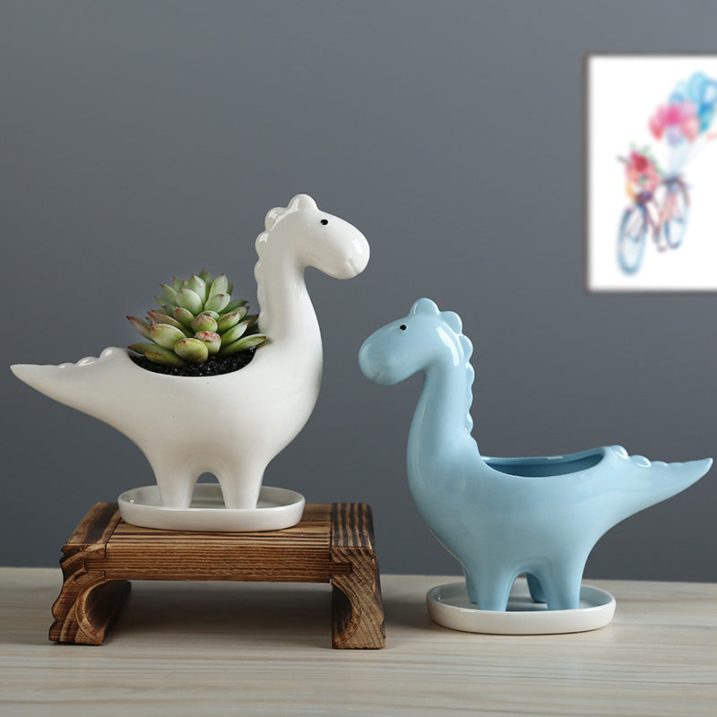 Blue Dinosaur Plant Pot Mini Ornament Indoor Planter Home Decor