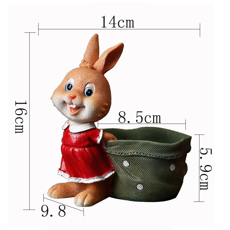 Red Clothes Bunny With Bag Mini Resin Plant Pot Indoor Planter Creative Decor