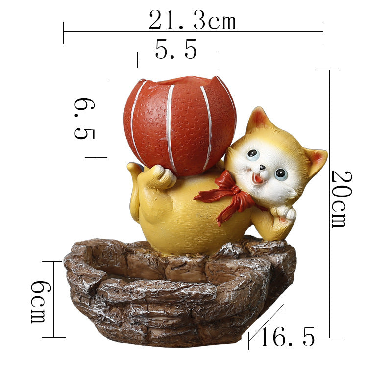 Yellow Cat Lifting Orange Basketball Resin Plant Pots Creative Planters Home Decor