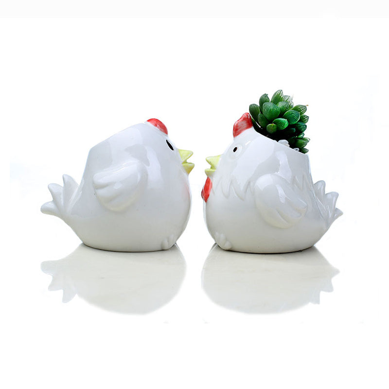 Lovely White Rooster Mini Plant Pot Creative Indoor Planter Animal Decor