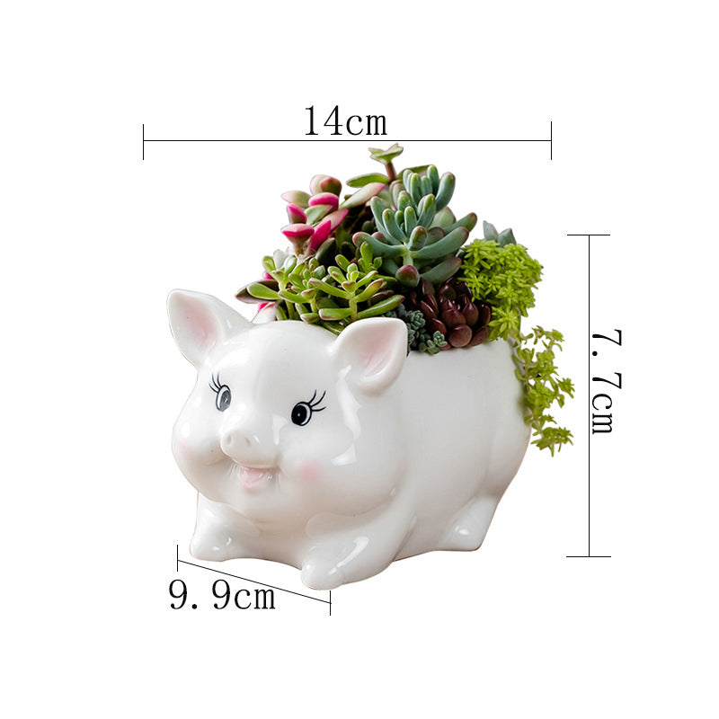 Super Cute Pig Plant Pot Mini Animal Planter Home Decor Without Tray