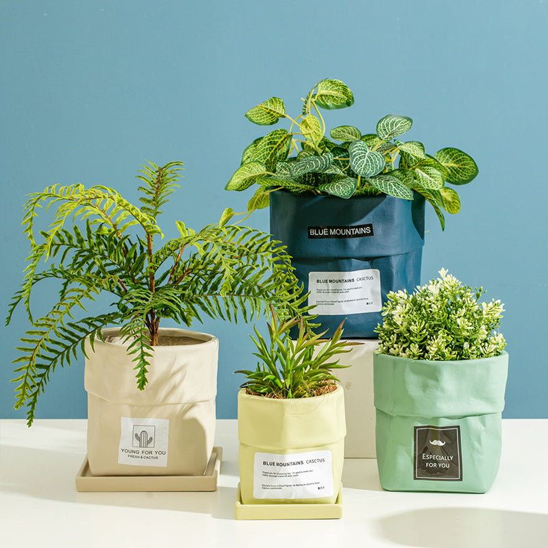 Green Paper Bag Plant Pots Indoor Flowerpots Planters