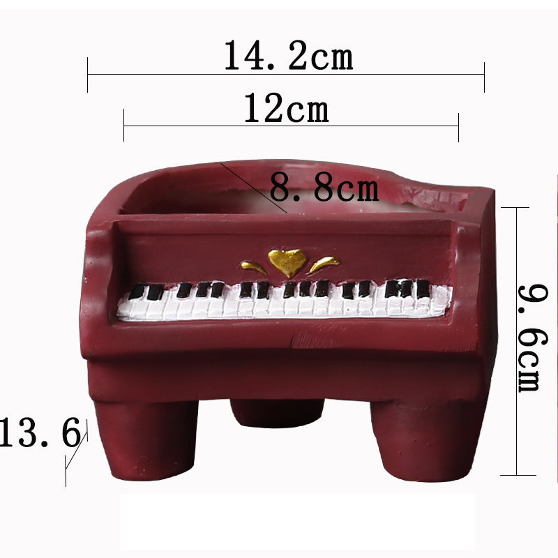 Dark Red Grand Piano Resin Plant Pots Creative Indoor Planters Home Decor