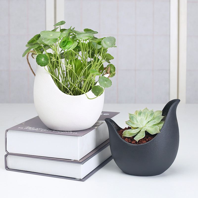 Black Crescent Hanging Plant Pots Creative Indoor Planters Without Hole