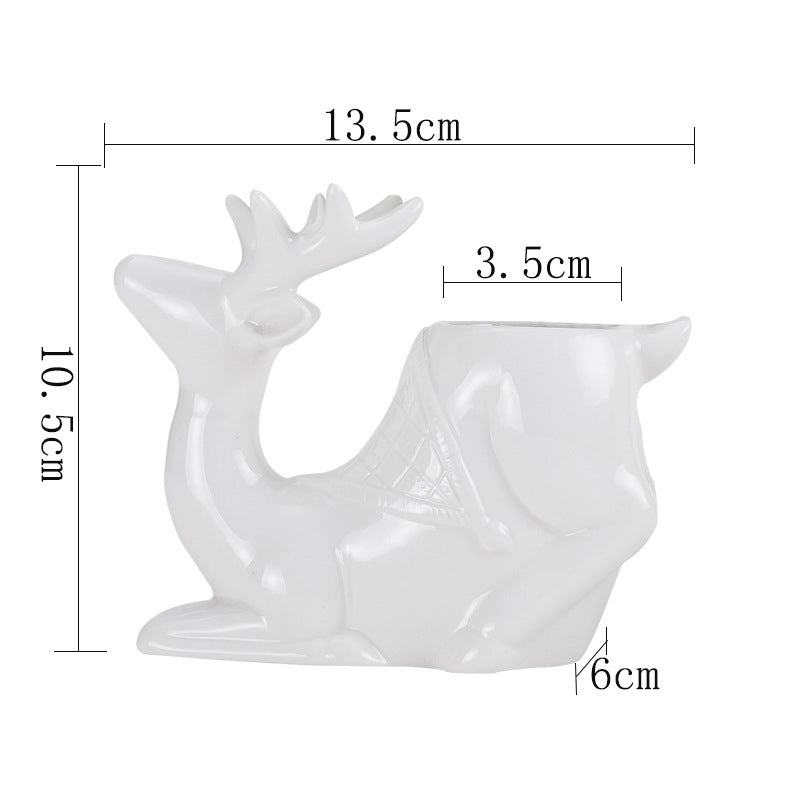 White Deer Hydroponic Plant Pots Animal Planters Home Office Decor