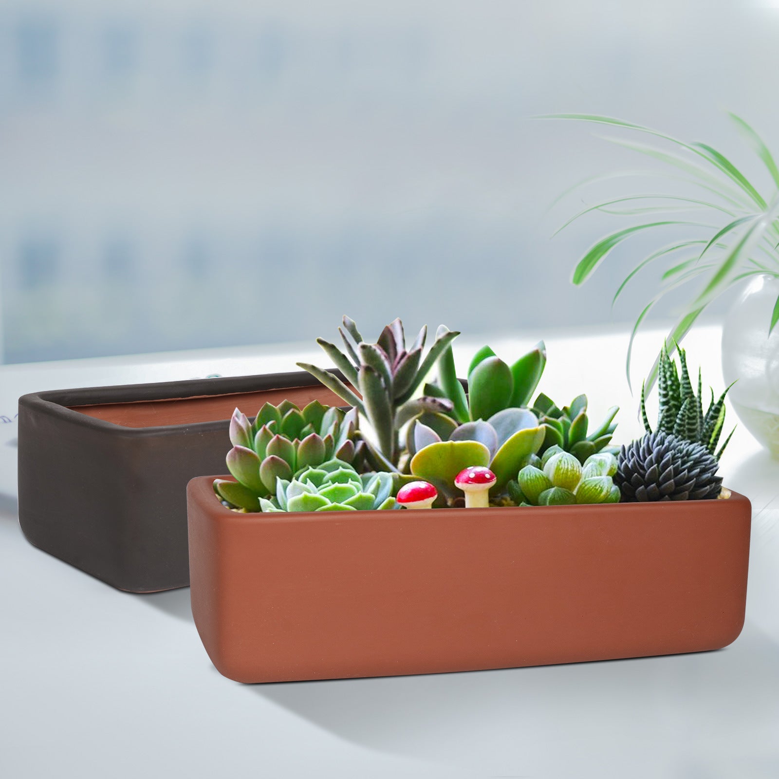 Black Terracotta Rectangular Plant Pot Flowerpot