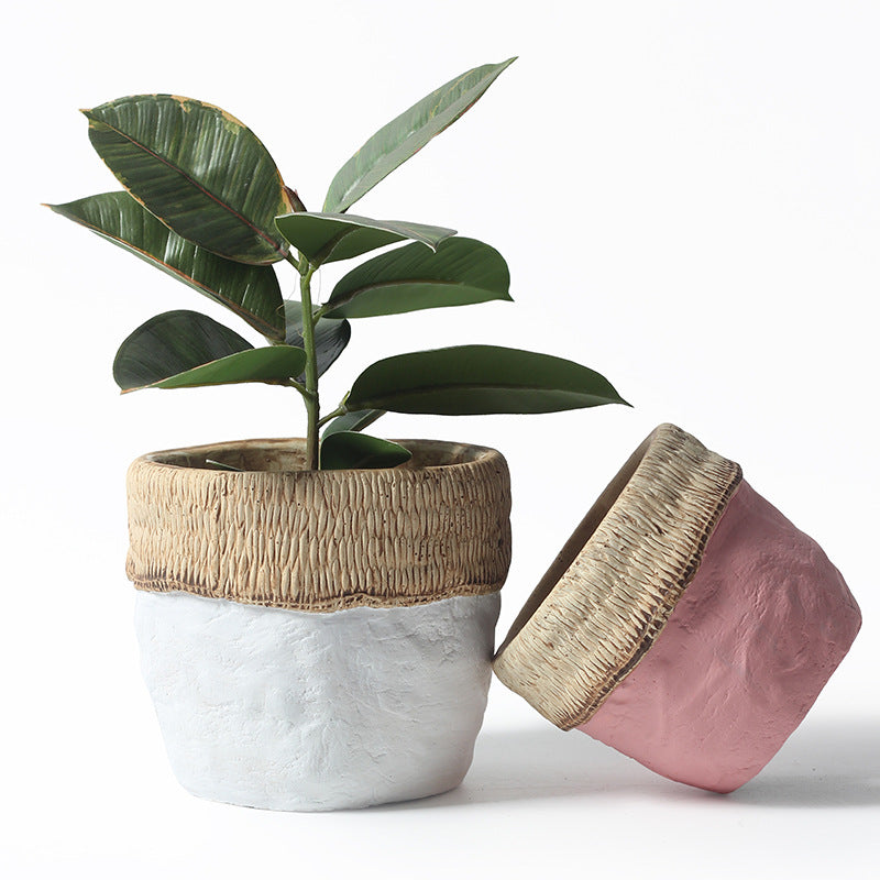 Pink Creative Cement Plant Pots Indoor Flowerpots Planters