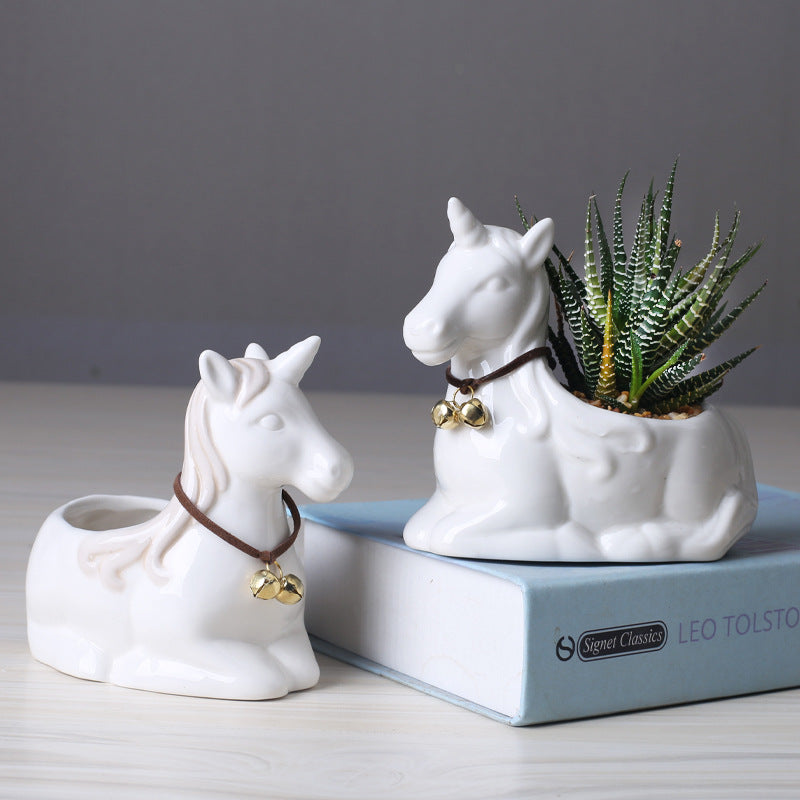 Lovely White Unicorn Plant Pot Mini Creative Planter Home Decor Gifts