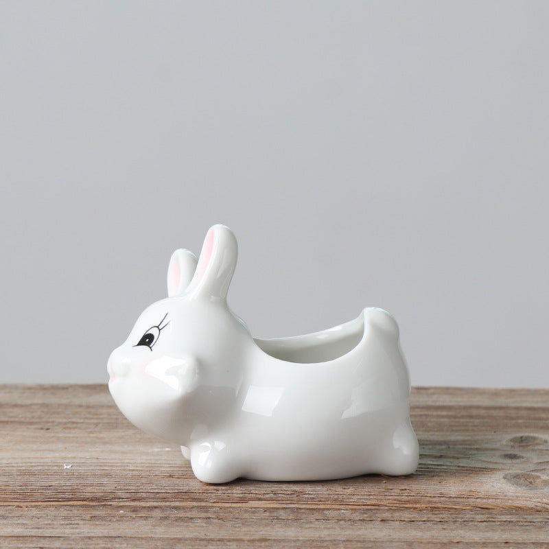 Lovely White Rabbit Plant Pot Indoor Succulent Planter Home Office Decor