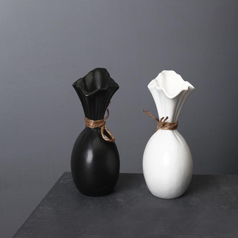 Matte Black Cloth Bag Vase Modern Ceramic Vase Home Office Decor