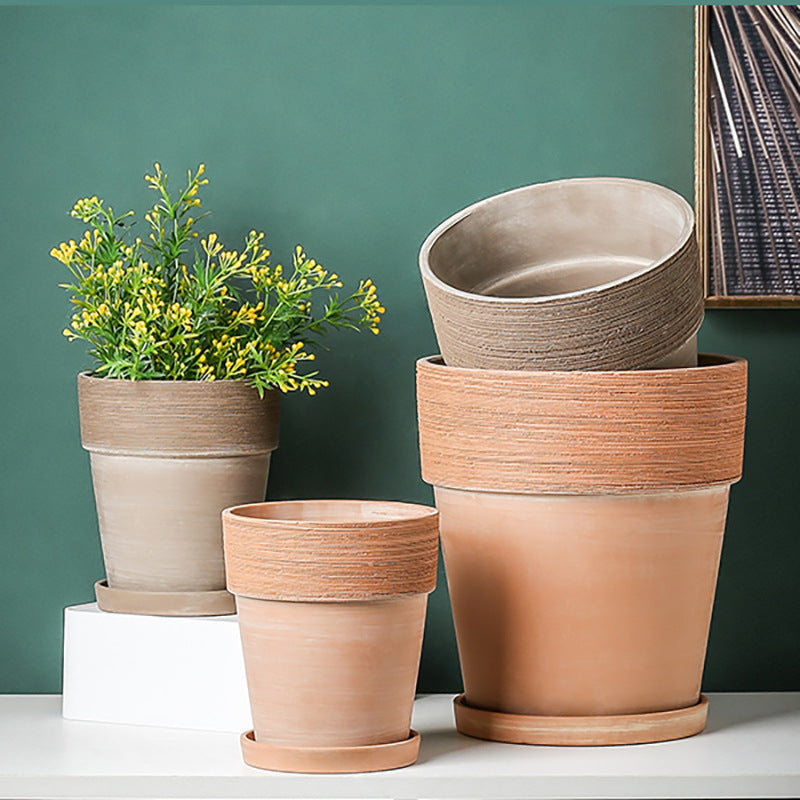 Mocha Terracotta Plant Pot Wide-brimmed Brushed Plant Pot Flowerpot