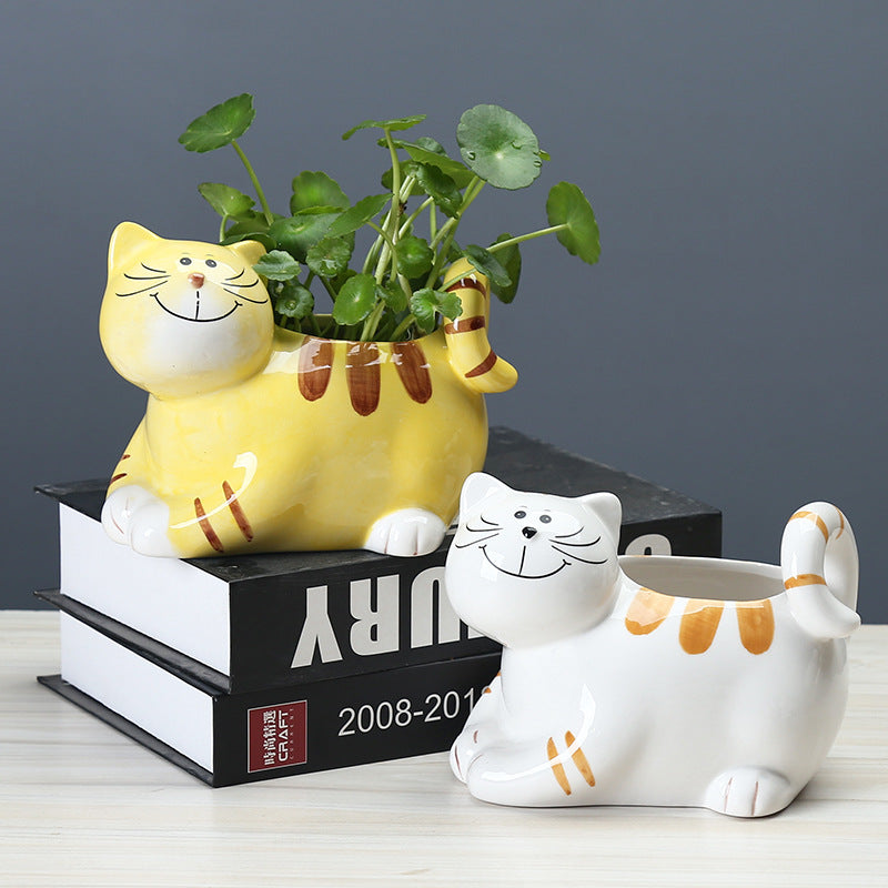 Hand-Painted Kitten Plant Pot Creative Animal Planter, Model 1