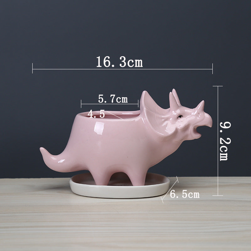 Mini Pink Triceratops Succulent Plant Pot Glazed Indoor Planter