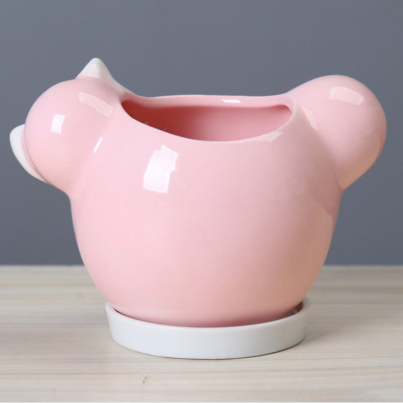 Pink Bear Head Plant Pot Lovely Creative Animal Planter Home Decor