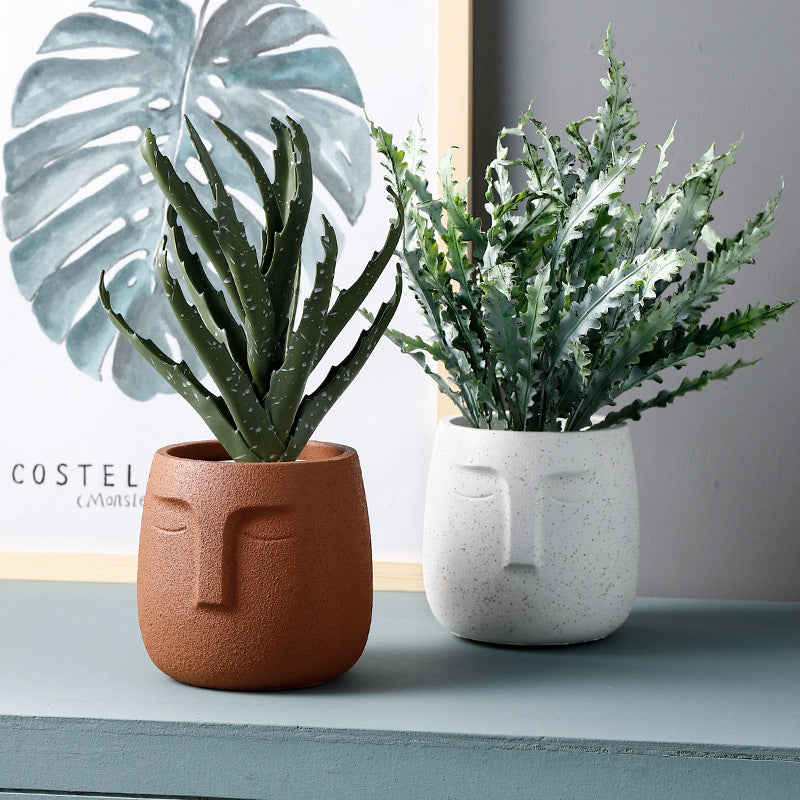 Dark Grey Cement Portrait Planters Indoor Plant Pots Flowerpots