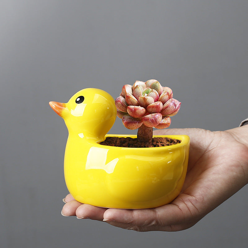 Lovely Yellow Duck Plant Pot Creative Indoor Succulent Planter Animal Decor Gifts