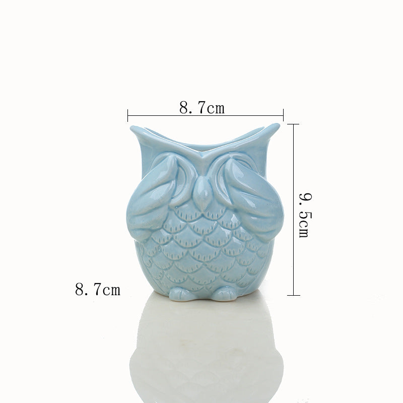 Mini Blue Owl Plant Pot Lovely Indoor Succulent Planter , Model 2