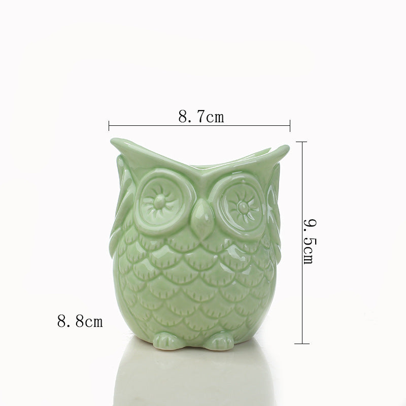 Mini Green Owl Plant Pot Lovely Indoor Succulent Planter , Model 1