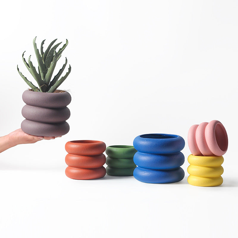 Black Doughnut Plant Pots Indoor Flowerpots Planters