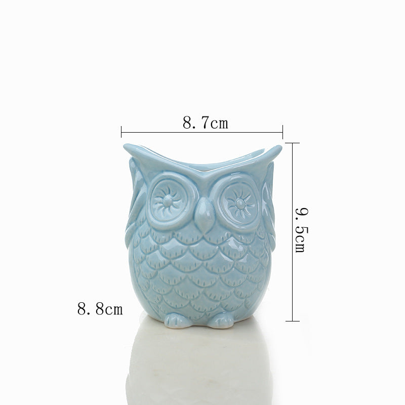 Mini Blue Owl Plant Pot Lovely Indoor Succulent Planter , Model 1